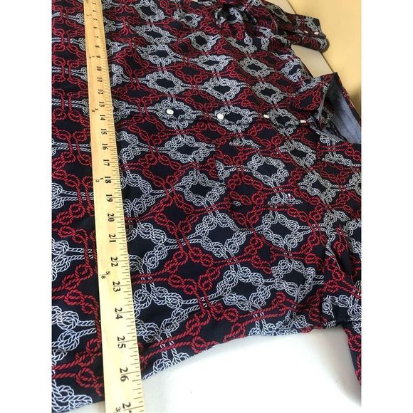TOMMY HILFIGER Navy w/ Red & White Knotted Rope Print Tabbed Sleeve Shirt Sz 1X - Picture 9 of 13
